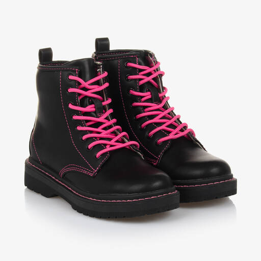 Lelli Kelly-Черные ботинки из искусственной кожи с розовыми шнурками | Childrensalon Outlet