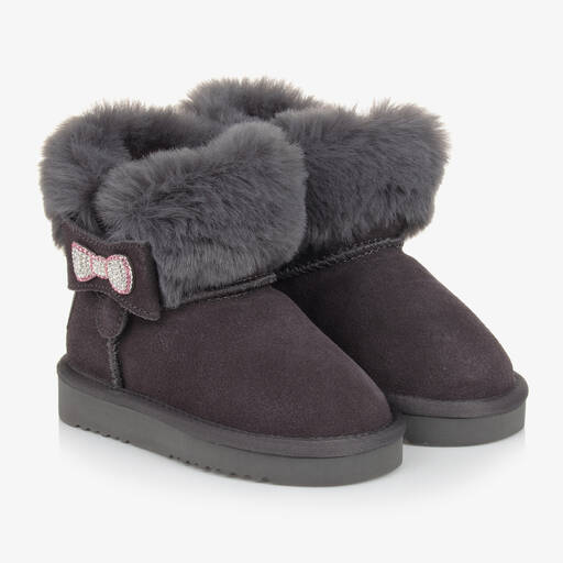 Lelli Kelly-Girls Grey Suede Fur-Lined Bow Boots | Childrensalon Outlet
