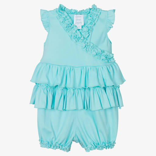 Lemon Loves Layette-Baby Girls Blue Cotton Ruffle Shortie | Childrensalon Outlet