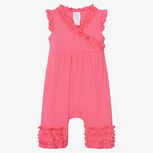 Lemon Loves Layette-Baby Girls Bright Pink Cotton Romper | Childrensalon Outlet