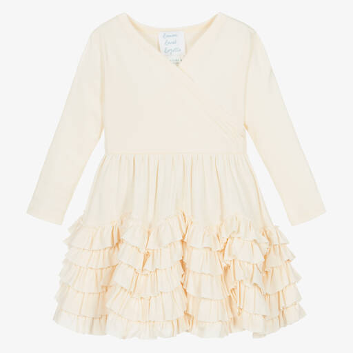 Lemon Loves Layette-فستان كشكش قطن بيما لون عاجي للمولودات | Childrensalon Outlet