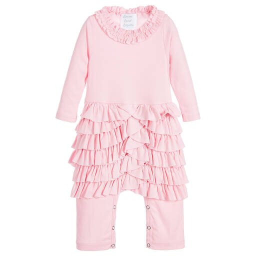 Lemon Loves Layette-Baby Girls Pink Ruffle 'Lulu' Romper Suit | Childrensalon Outlet