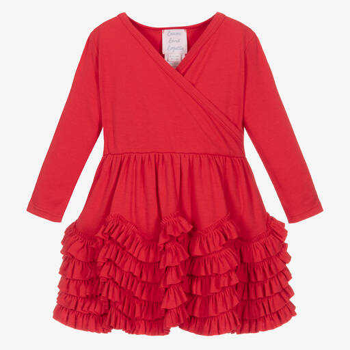 Lemon Loves Layette-Красное платье из хлопка с оборками для малышек | Childrensalon Outlet