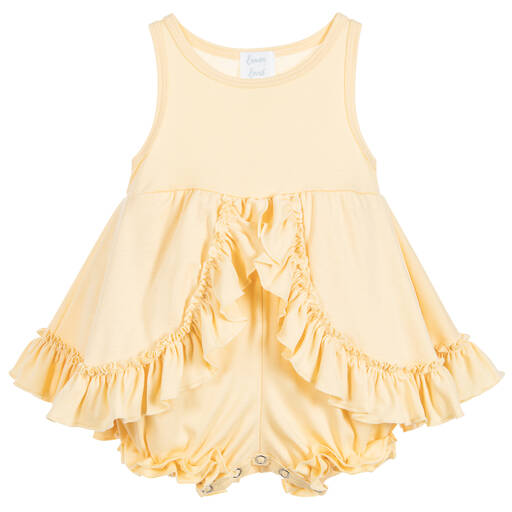 Lemon Loves Layette-أوفرول قطن بيما أصفر مزين بكشكش للمولودات | Childrensalon Outlet