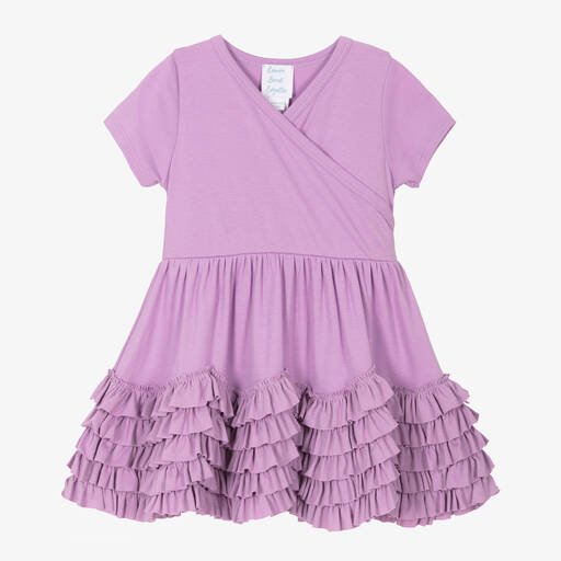 Lemon Loves Layette-Girls Purple Cotton Ruffle Dress | Childrensalon Outlet