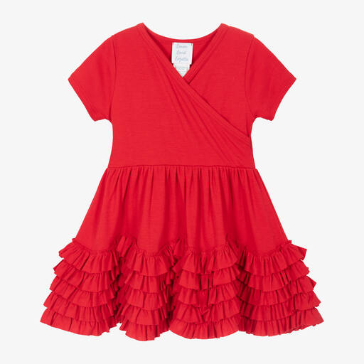 Lemon Loves Layette-Girls Red Cotton Ruffle Dress | Childrensalon Outlet