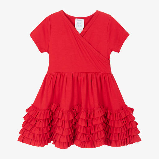 Lemon Loves Layette-Girls Red Cotton Ruffle Dress | Childrensalon Outlet