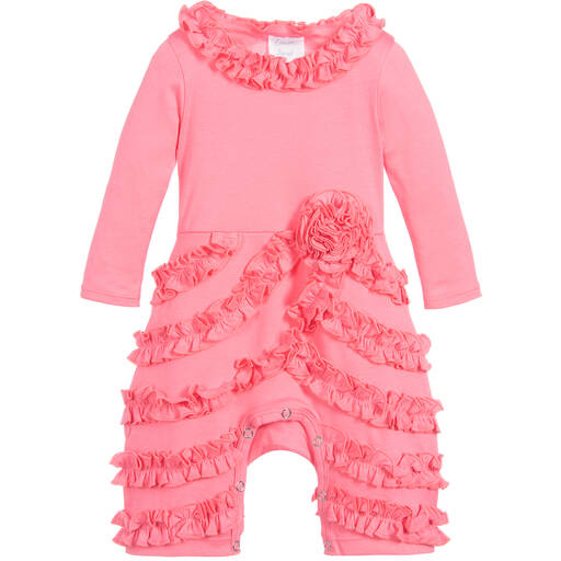 Lemon Loves Layette-Pink Cotton 'Peony' Romper | Childrensalon Outlet