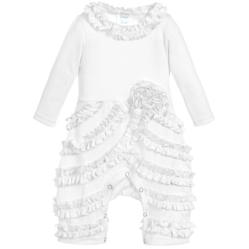 Lemon Loves Layette-أوفرول رومبر قطن بيما لون أبيض للمولودات | Childrensalon Outlet