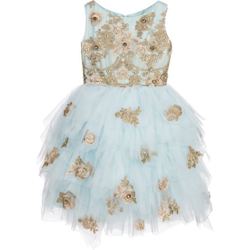 Lesy Luxury-Blue Tulle & Gold Lace Dress | Childrensalon Outlet