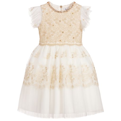 Lesy-Girls Gold & Ivory Lace Dress | Childrensalon Outlet