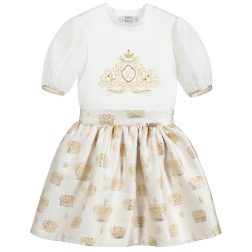 Lesy-Girls Gold & Ivory Skirt Set | Childrensalon Outlet