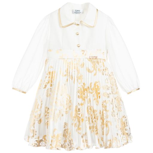 Lesy-Girls Ivory & Gold Dress | Childrensalon Outlet