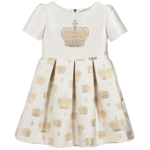 Lesy-Girls Ivory & Gold Dress  | Childrensalon Outlet