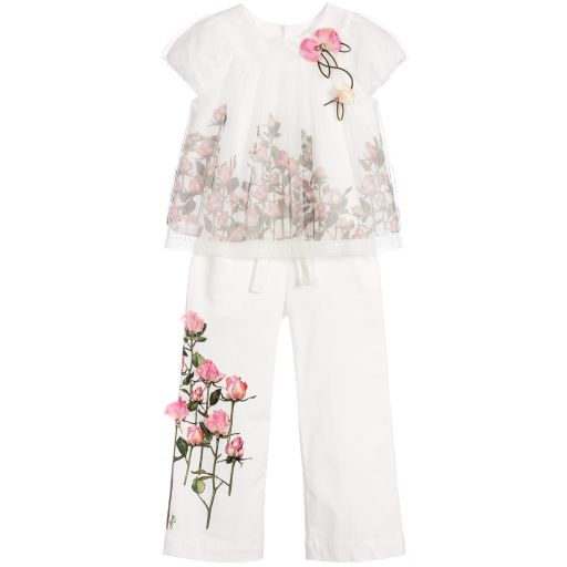 Lesy-Girls Ivory & Pink Trouser Set | Childrensalon Outlet