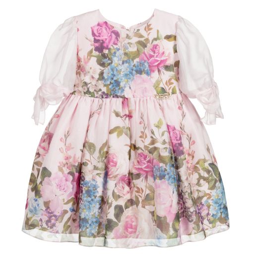 Lesy-Girls Pink Silk Floral Dress | Childrensalon Outlet