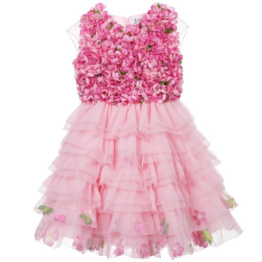 Lesy Luxury Flower-Girls Pink Tulle Dress with Flowers | Childrensalon Outlet