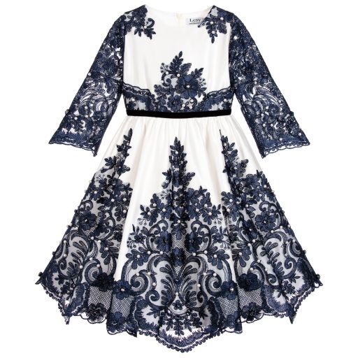 Lesy-Girls White & Blue Lace Dress | Childrensalon Outlet