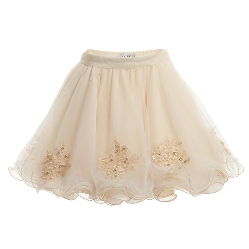 Lesy Luxury Flower-Gold & Ivory Tulle Skirt | Childrensalon Outlet