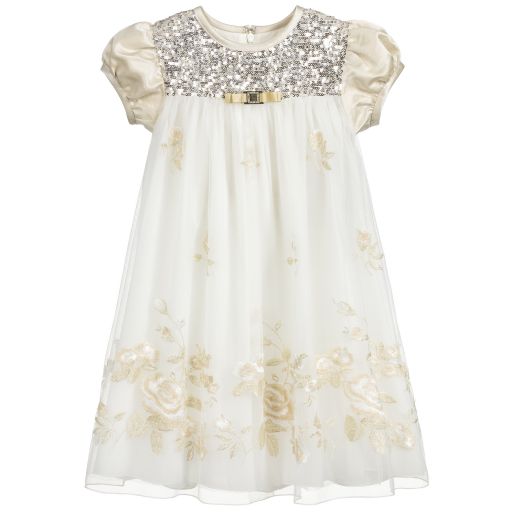 Lesy-Ivory & Gold Tulle Dress | Childrensalon Outlet