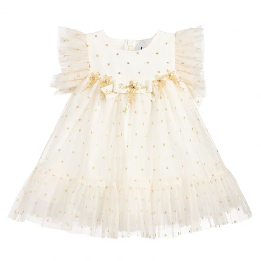 Lesy-Ivory & Gold Tulle Dress | Childrensalon Outlet