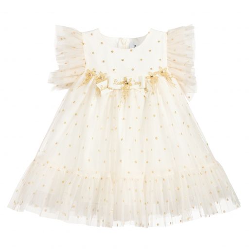 Lesy-Robe ivoire et dorée en tulle | Childrensalon Outlet