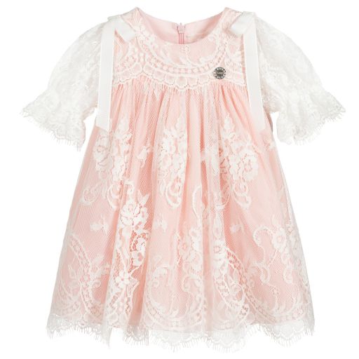 Lesy-Pink & White Lace Dress | Childrensalon Outlet