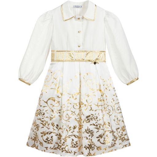 Lesy-White & Gold Chiffon Dress | Childrensalon Outlet