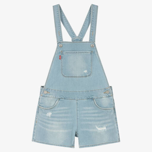 Levi's-Blue Denim Short Dungarees | Childrensalon Outlet