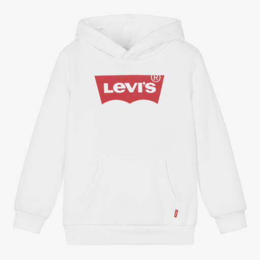 Levi's-Boys White Cotton Batwing Logo Hoodie | Childrensalon Outlet