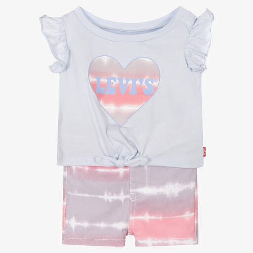 Levi's-Girls Blue & Pink Cotton Shorts Set | Childrensalon Outlet