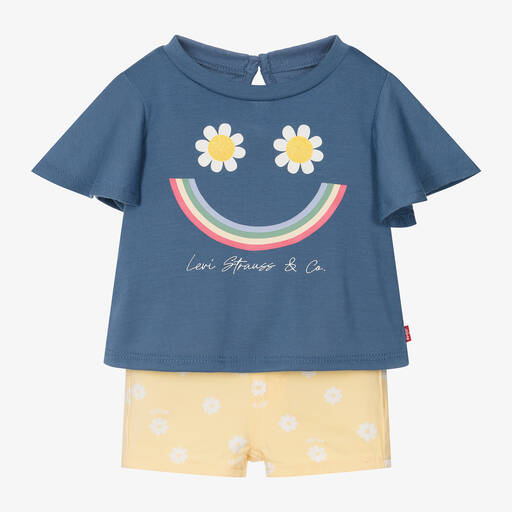 Levi's-Girls Blue & Yellow Floral Shorts Set | Childrensalon Outlet