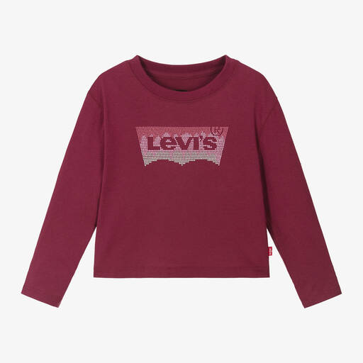 Levi's-توب قطن جيرسي عضوي لون أحمر برغندي للبنات | Childrensalon Outlet