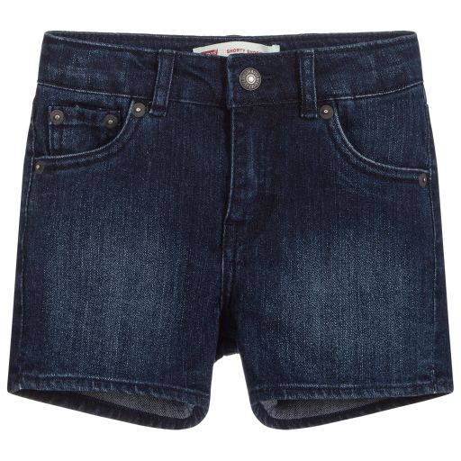 Levi's-شورت قطن دنيم ستريتش لون أزرق داكن للبنات  | Childrensalon Outlet