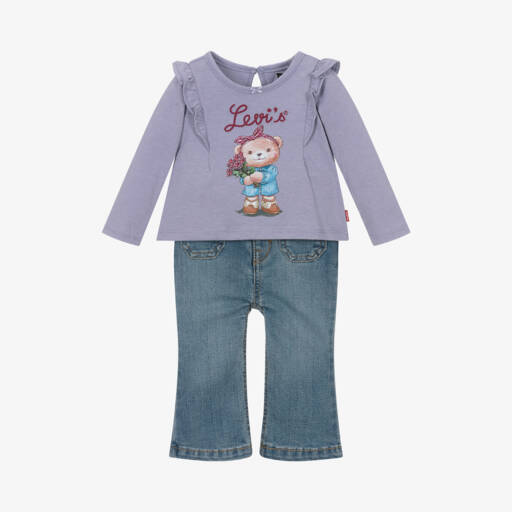 Levi's-Girls Denim and Lilac Top Set | Childrensalon Outlet