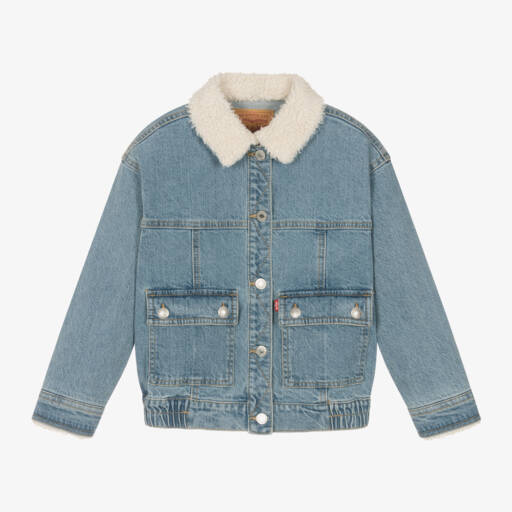 Levi's-جاكيت دنيم بياقة شيربا لون أزرق للبنات | Childrensalon Outlet