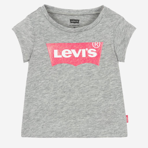 Levi's-Girls Grey Cotton T-Shirt With Batwing Logo | Childrensalon Outlet