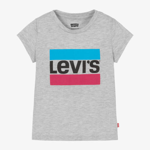 Levi's-Girls Grey Logo Tee in Soft Cotton | Childrensalon Outlet