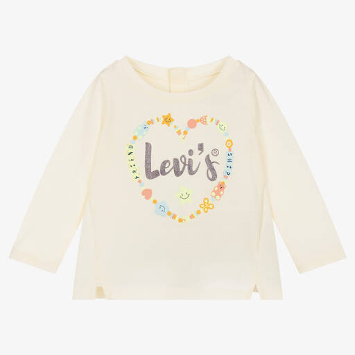 Levi's-توب بطبعة قلوب قطن لون عاجي أطفال بناتي | Childrensalon Outlet