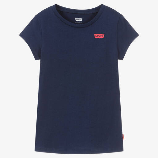 Levi's-Girls Navy Blue Cotton Logo T-Shirt | Childrensalon Outlet