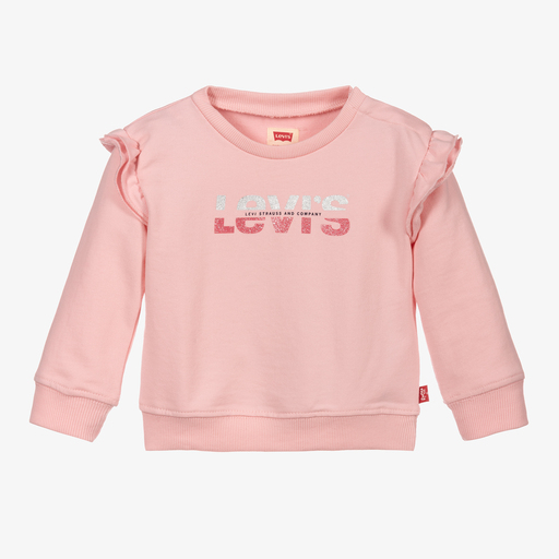 Levi's-سويتشيرت أطفال بناتي قطن جيرسي لون زهري باهت | Childrensalon Outlet