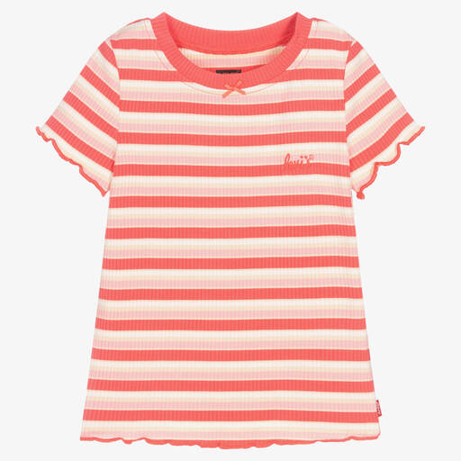 Levi's-Girls Pink Ribbed Logo T-Shirt | Childrensalon Outlet