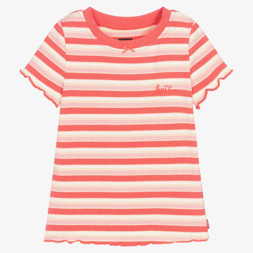 Levi's-Girls Pink Ribbed Logo T-Shirt | Childrensalon Outlet