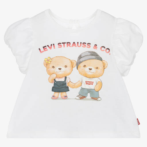 Levi's-Girls White Cotton Bear T-Shirt | Childrensalon Outlet
