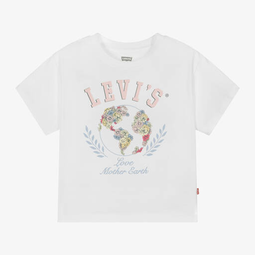 Levi's-Girls White Cotton Floral T-Shirt | Childrensalon Outlet