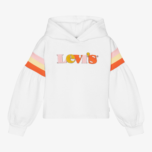 Levi's-Girls White Cotton Logo Hoodie | Childrensalon Outlet