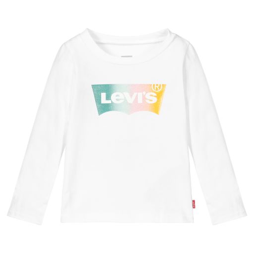 Levi's-Girls White Cotton Logo Top | Childrensalon Outlet