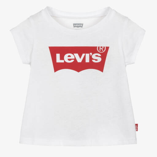 Levi's-Girls White Cotton T-Shirt With Batwing Logo | Childrensalon Outlet
