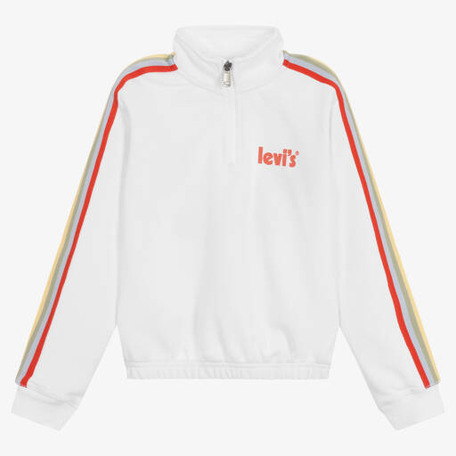 Levi's-Girls White Logo Half-Zip Sweatshirt | Childrensalon Outlet