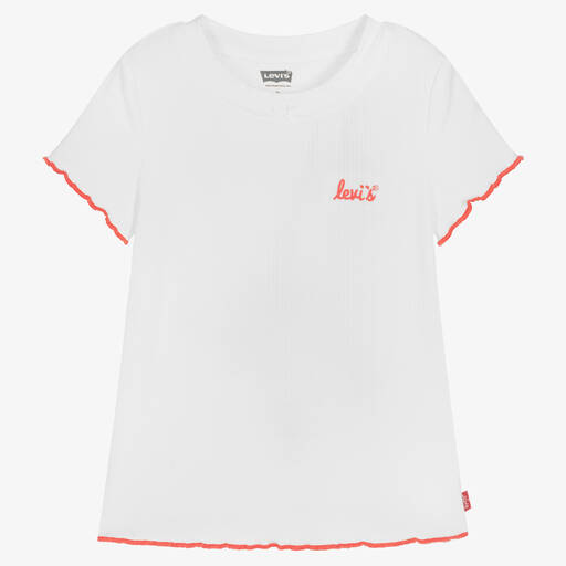 Levi's-Girls White Ribbed Logo T-Shirt | Childrensalon Outlet